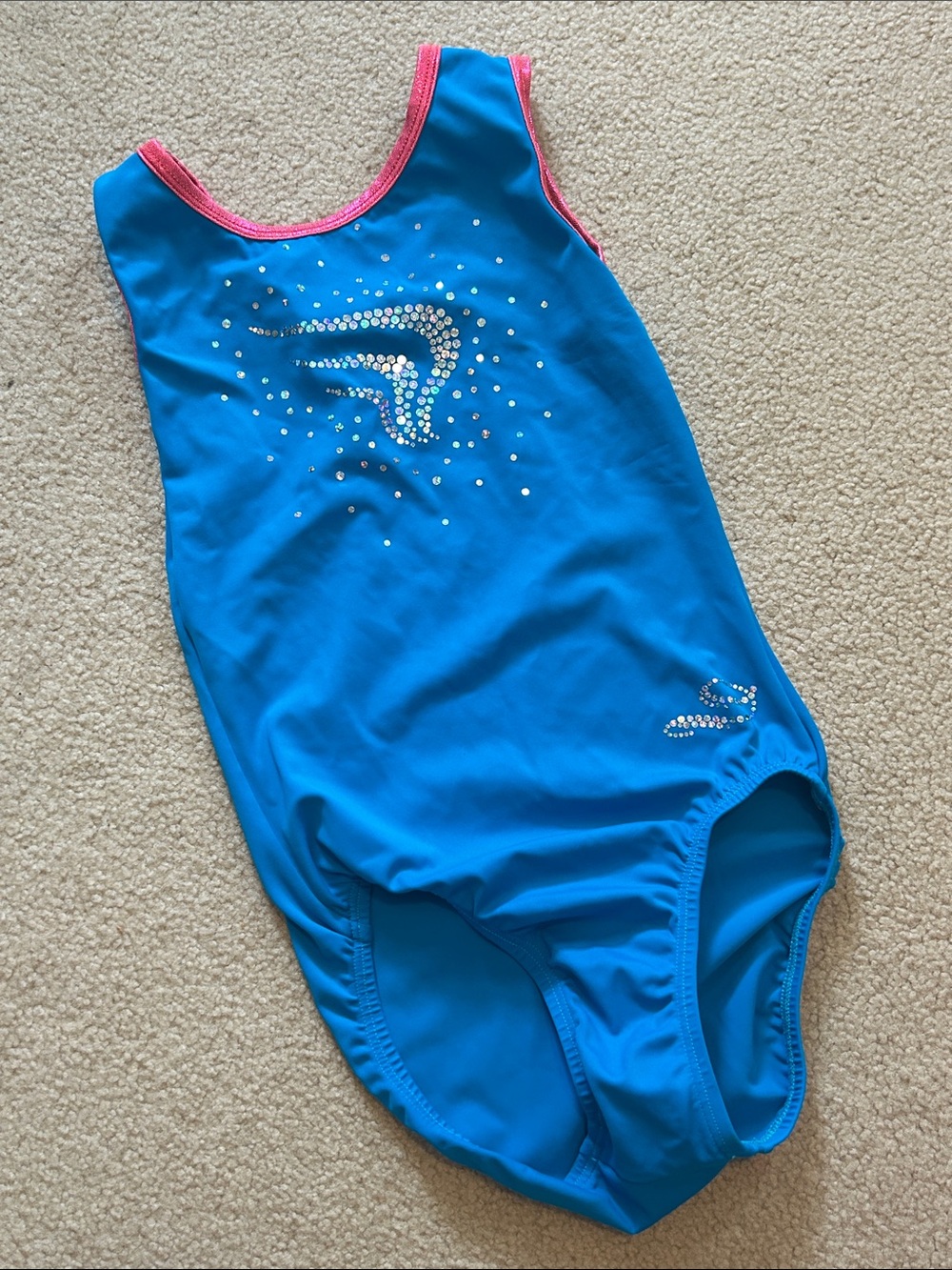 Sylvia P. Girls’ Practice Tank Leotard, Blue/Pink Sequins, size CL